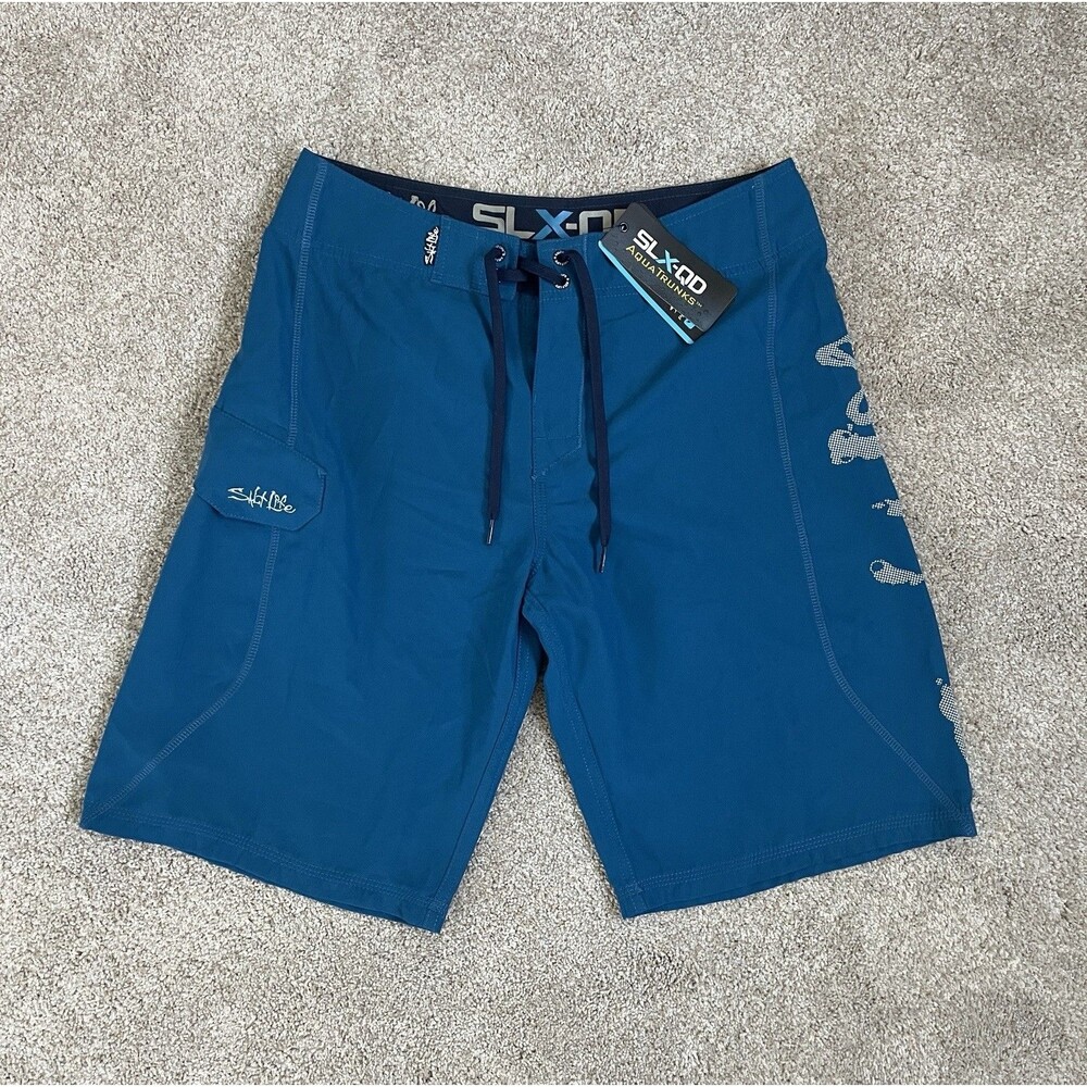 Salt Life Board Shorts Mens 30 Blue SLX-QD Skull Graphic Surf Swim Trunks
